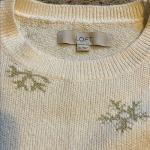 LOFT Ivory Sweater with Snowflake Accents